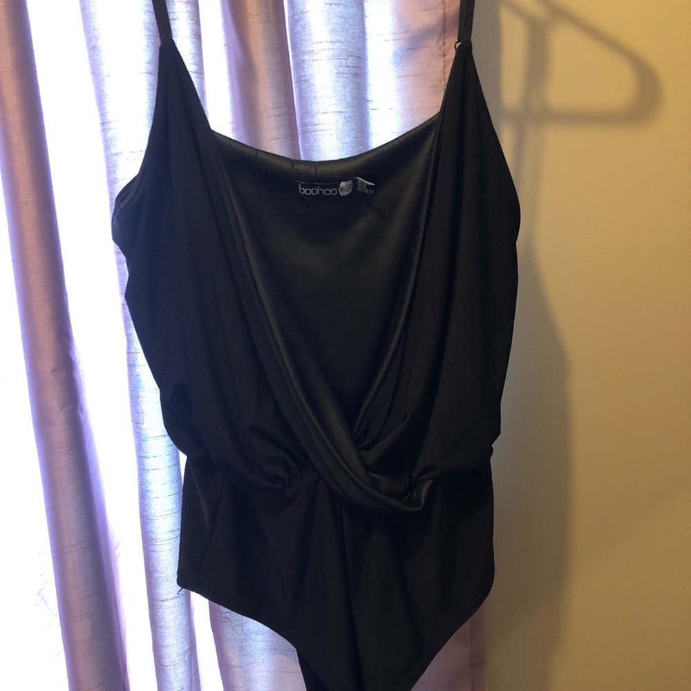 Black deep V BooHoo jumpsuit